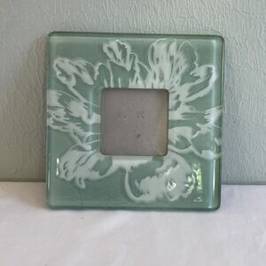 Vintage Sylvestri April Cornell Glass Photo Frame Green & White Flower Etched